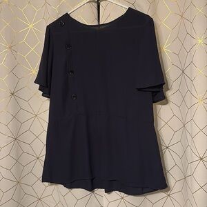 Elegant Navy Button-Detail Women's Top